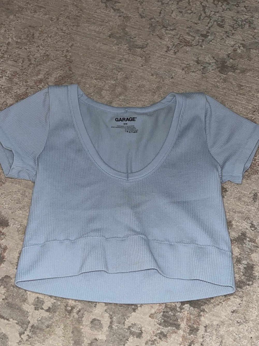 Garage Pale Blue Ribbed Scoop Neck Crop Top